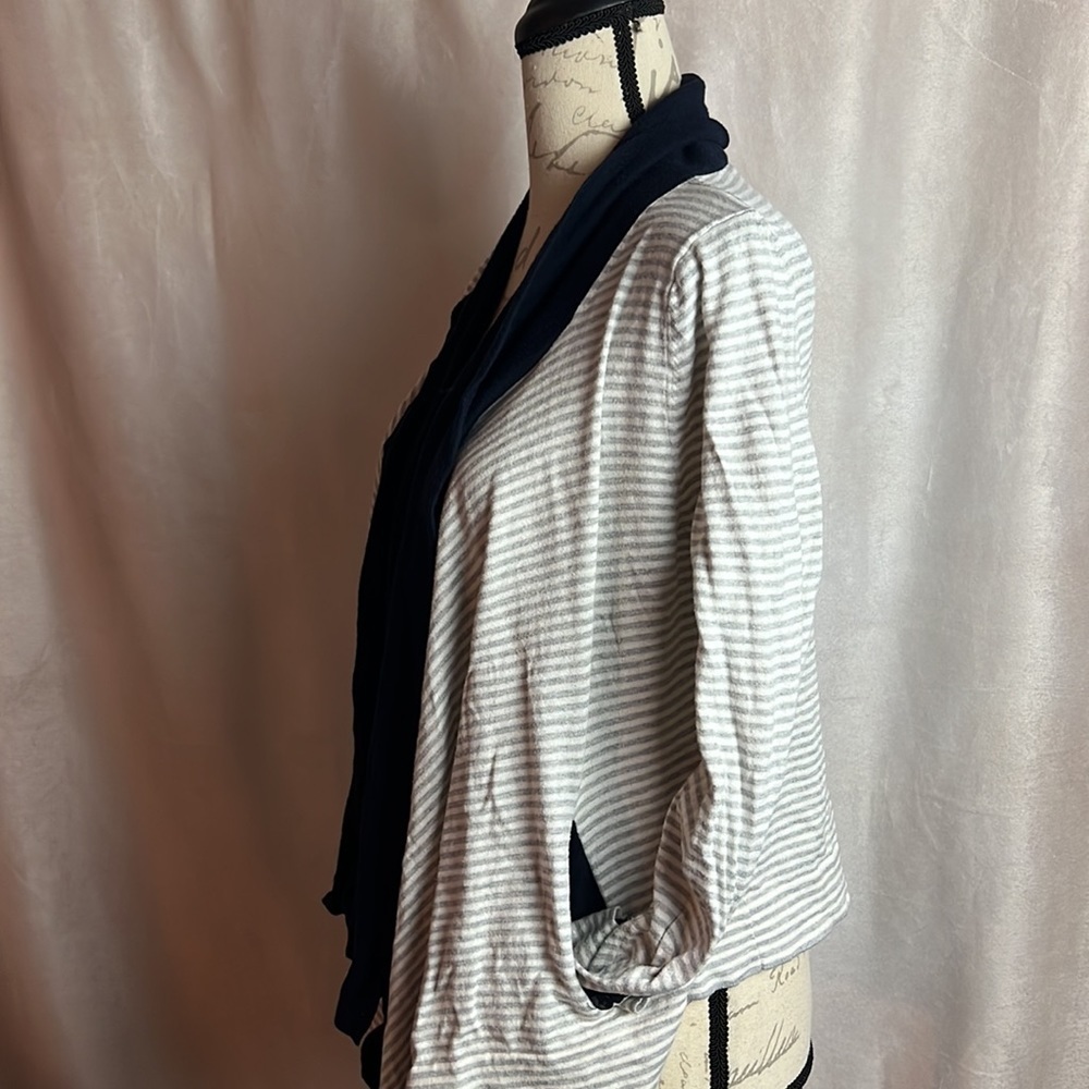 360 Sweater Women's Cotton Silk Navy Blue Cream Cardigan Size S - Picture 2 of 8
